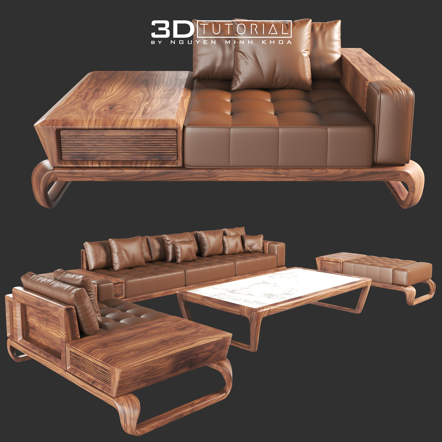 model 3D Sofa gỗ